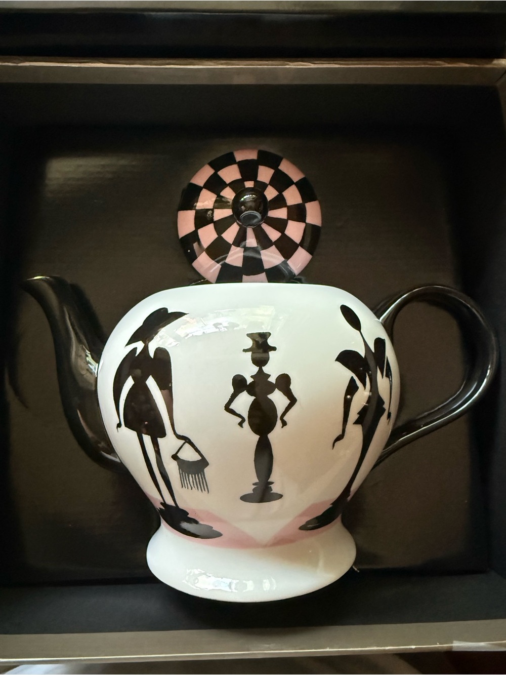 Nordstrom Black & Pink Silhouette Ceramic Teapot with Checker Lid